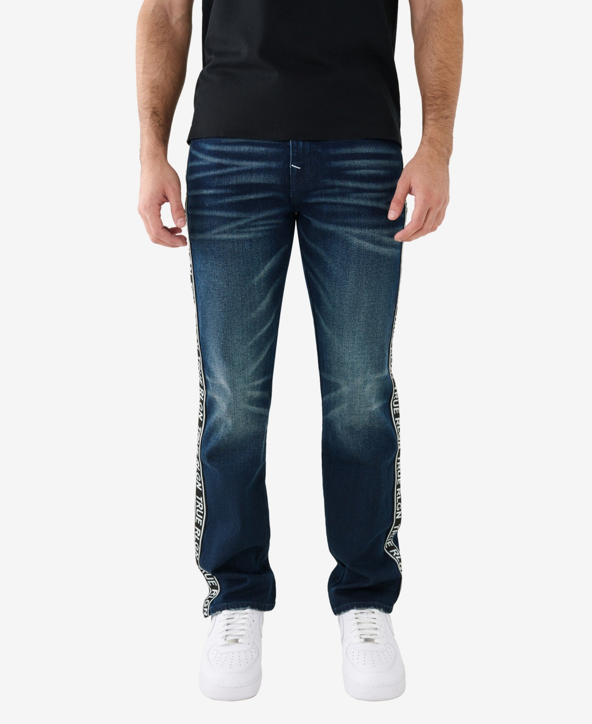 True Religion Men's Ricky Straight Jeans With Logo Tape In Naos Dark Wash
