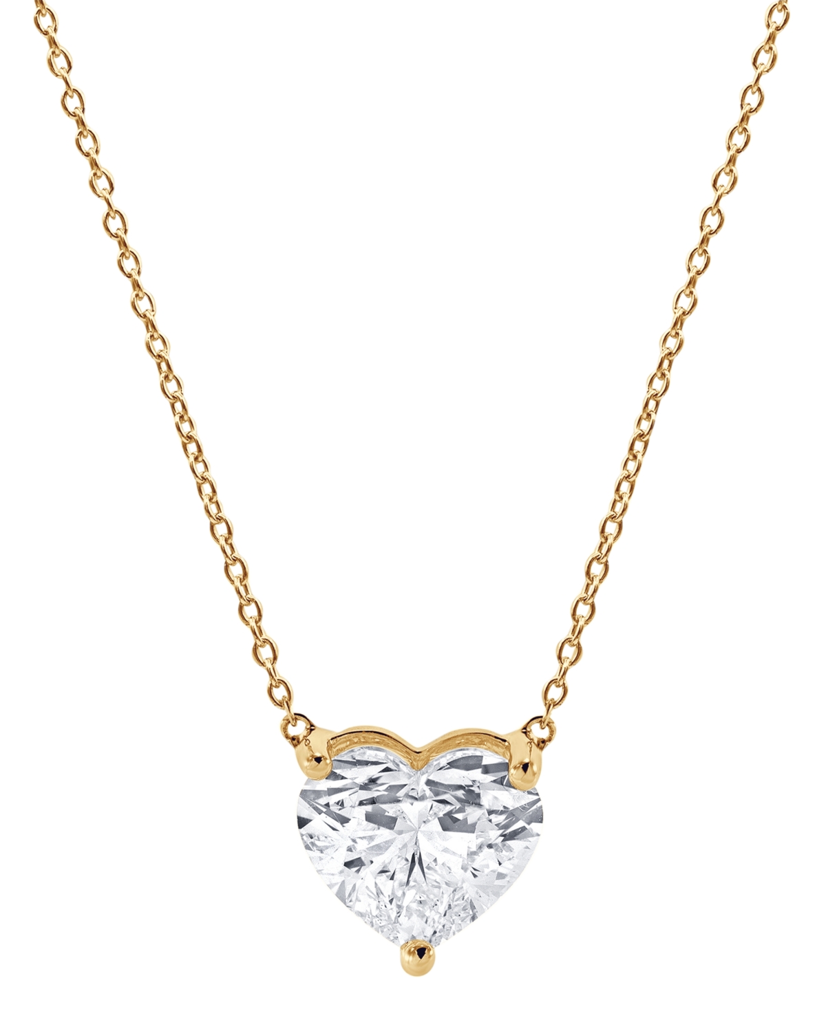 Certified Lab Grown Diamond Heart Solitaire Pendant Necklace (2 ct. t.w.) in 14k Gold, 16" + 2" extender - Rose Gold