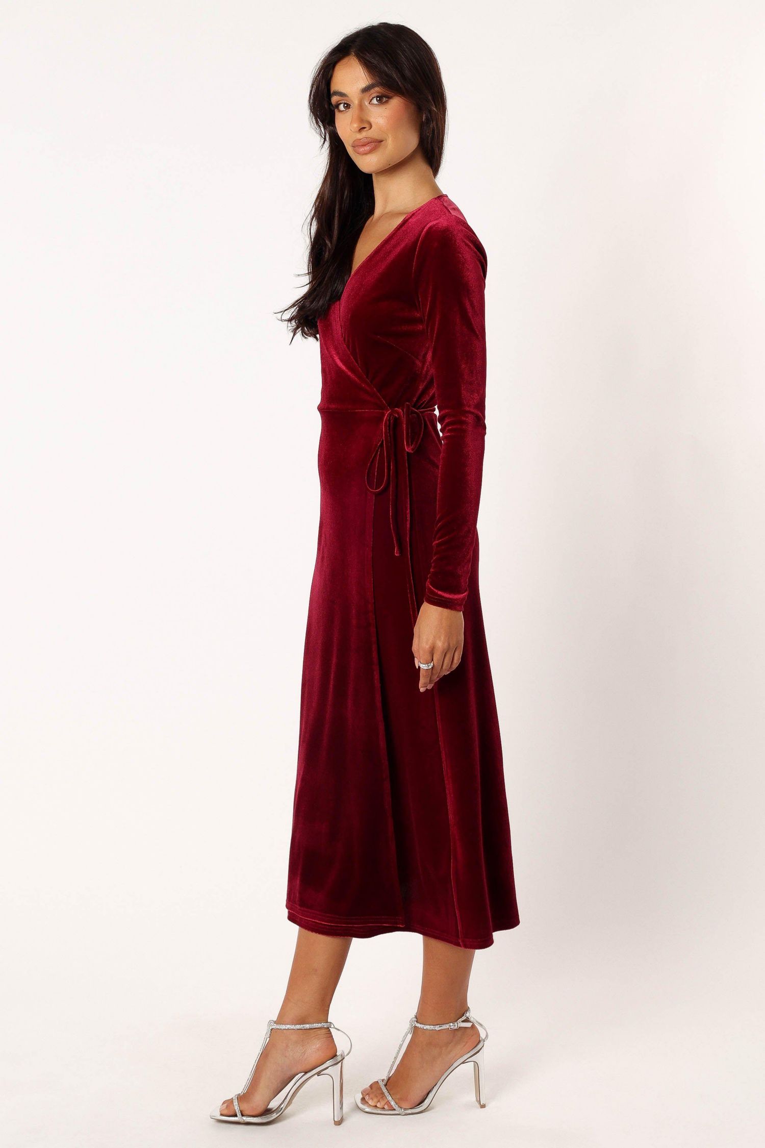Womens Darby Long Sleeve Midi Dress - Burgundy