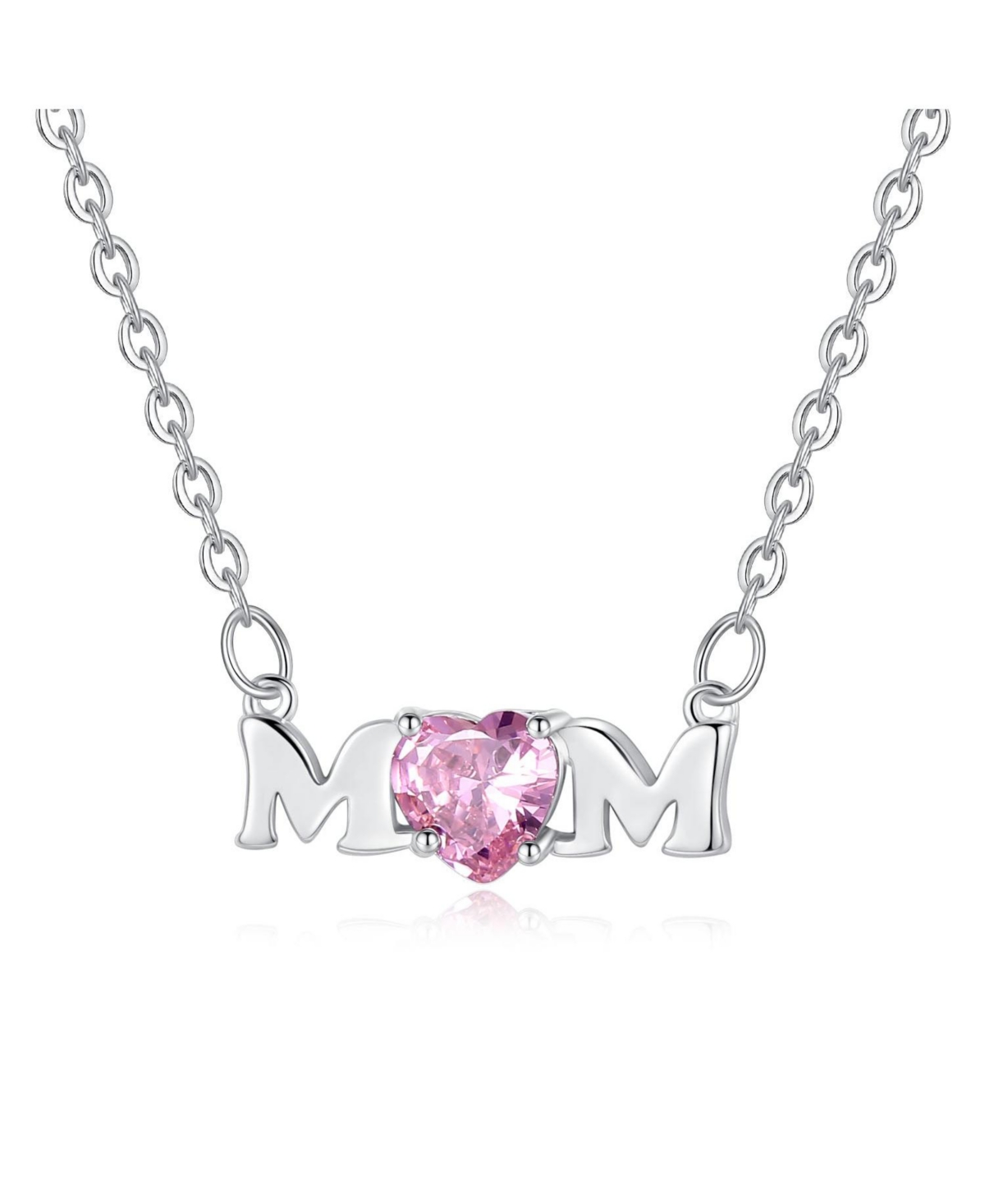Mom Necklace with Pink Cubic Zirconia - Silver