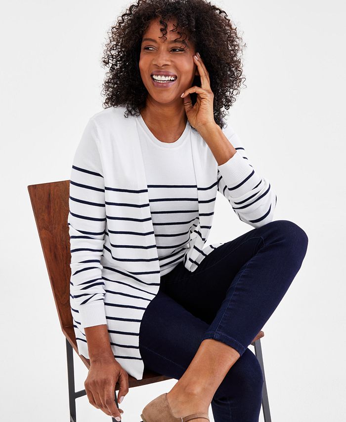 Style & Co Women's Striped Cardigan Sweater, Created for Macy's - Macy's