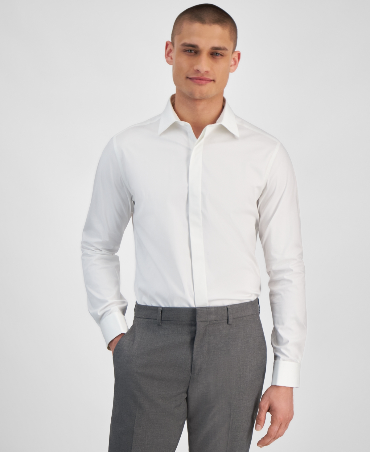 Shop Alfani Men's Solid Slim-fit Dress Shirt, Created For Macy's In Bright White