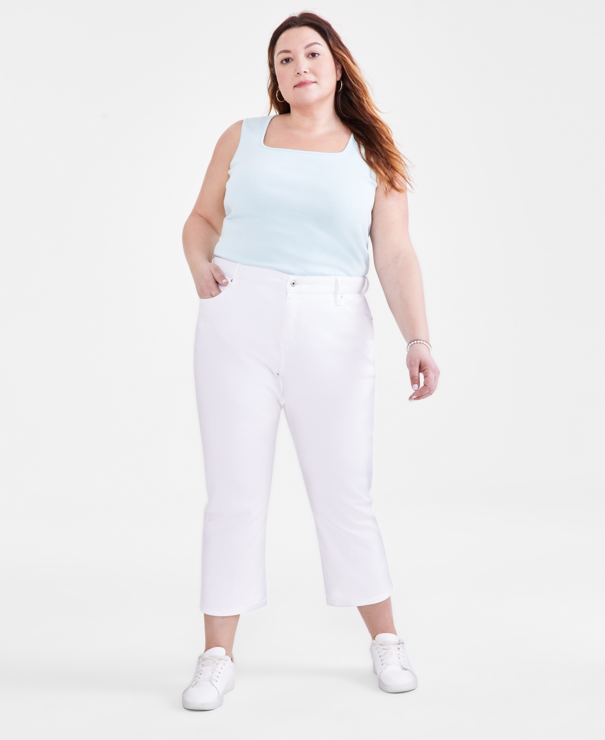 Plus Size Mid-Rise Curvy Capri Jeans, Exclusively at Macy's - Blue Lapis