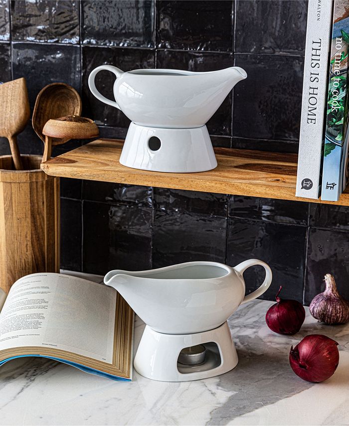 Over and Back Gravy Boat and Warmer Stand, Set of 2 Macy's