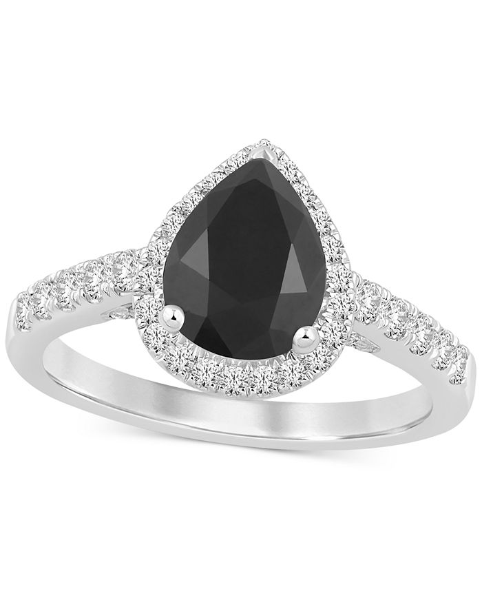 Macy's Black & White Diamond Pear Halo Engagement Ring (2-1/2 ct. t.w ...
