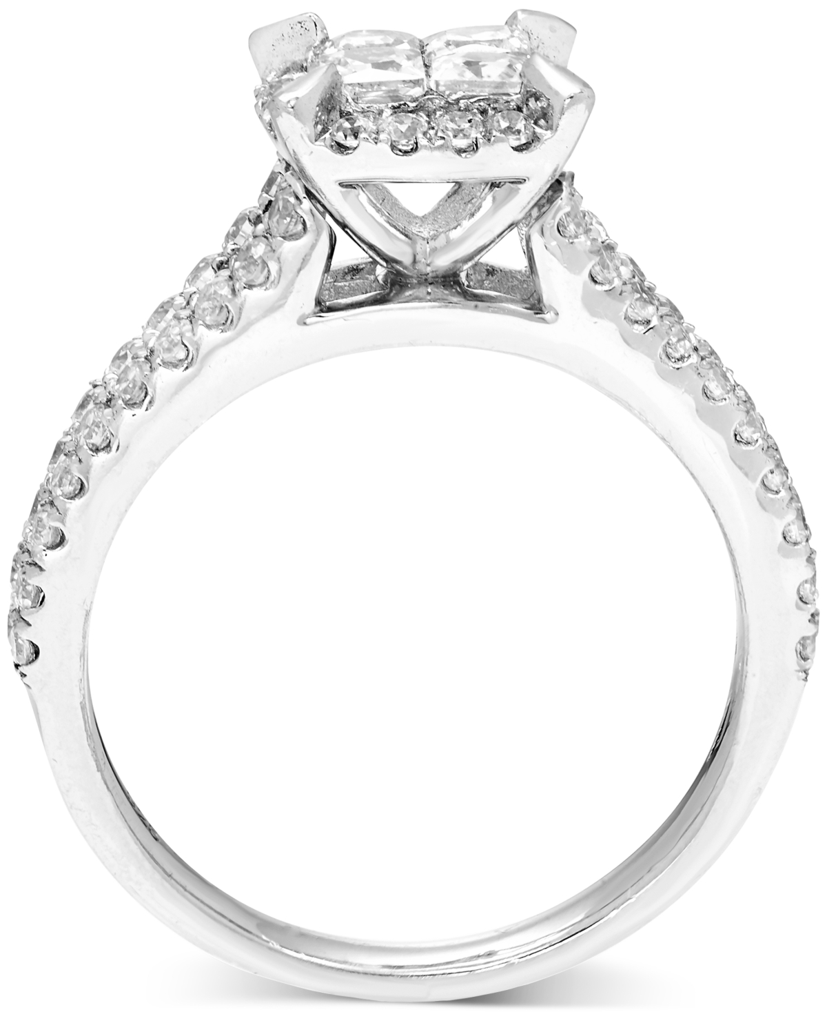Macy's Diamond Princess Quad Cluster Halo Engagement Ring (1 Ct. T.w.) In 14k White Gold In White Gold