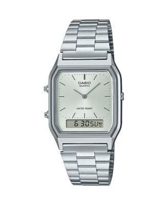 Unisex Analog Digital Casio Silver-Tone Color Stainless Steel Watch, 29.8mm, AQ230A-7AVT