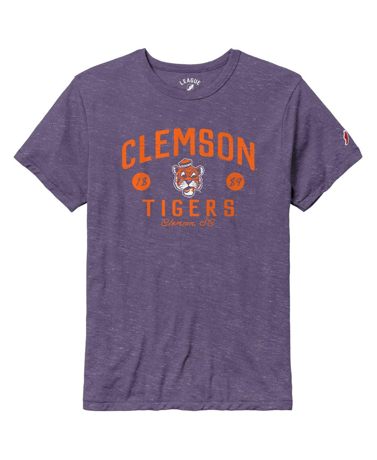 Men's League Collegiate Wear Heather Purple Distressed Clemson Tigers Bendy Arch Victory Falls Tri-Blend T-shirt - Heather Purple