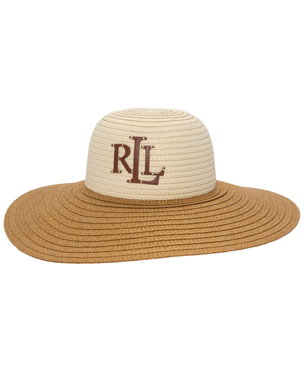 Lauren Ralph Lauren Leather Logo With Woven Sun Hat In Brown