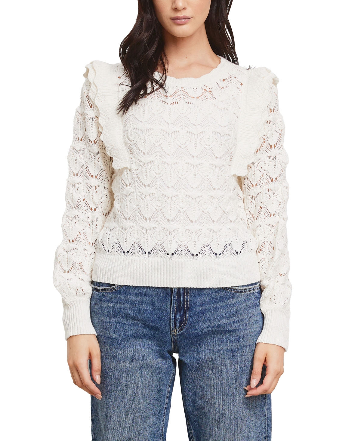 Women's Pointelle Ruffle Sweater - Ivory