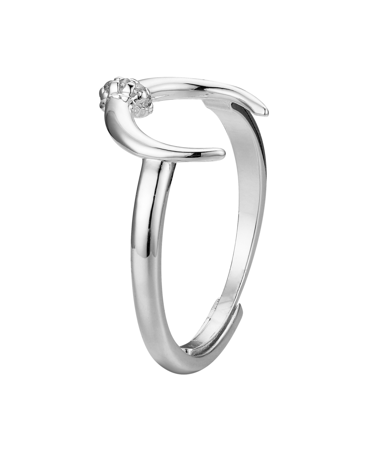 Unwritten Fine Silver-plated Cubic Zirconia Crescent Adjustable Ring In Silver