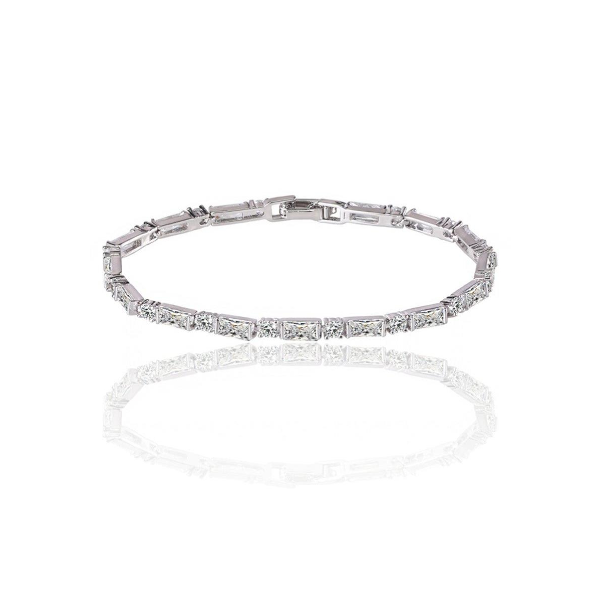 Cubic Zirconia Tennis Bracelet with Emerald and Round Cut Cubic Zirconia - Silver