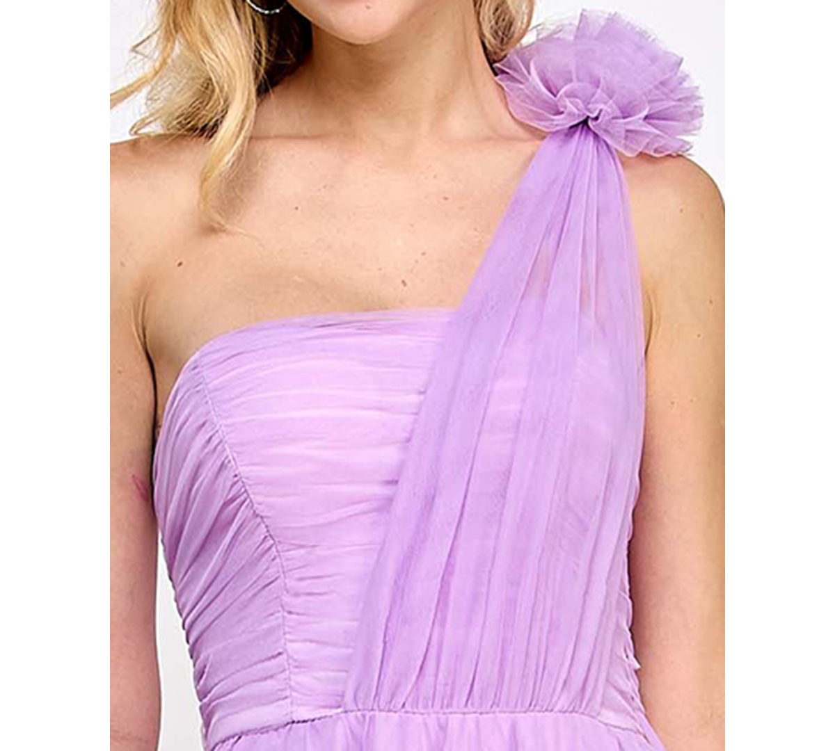 Shop City Studios Juniors' Rosette One-shoulder Ruched-bodice Flyaway Gown, Created For Macy's In Bright Lilac