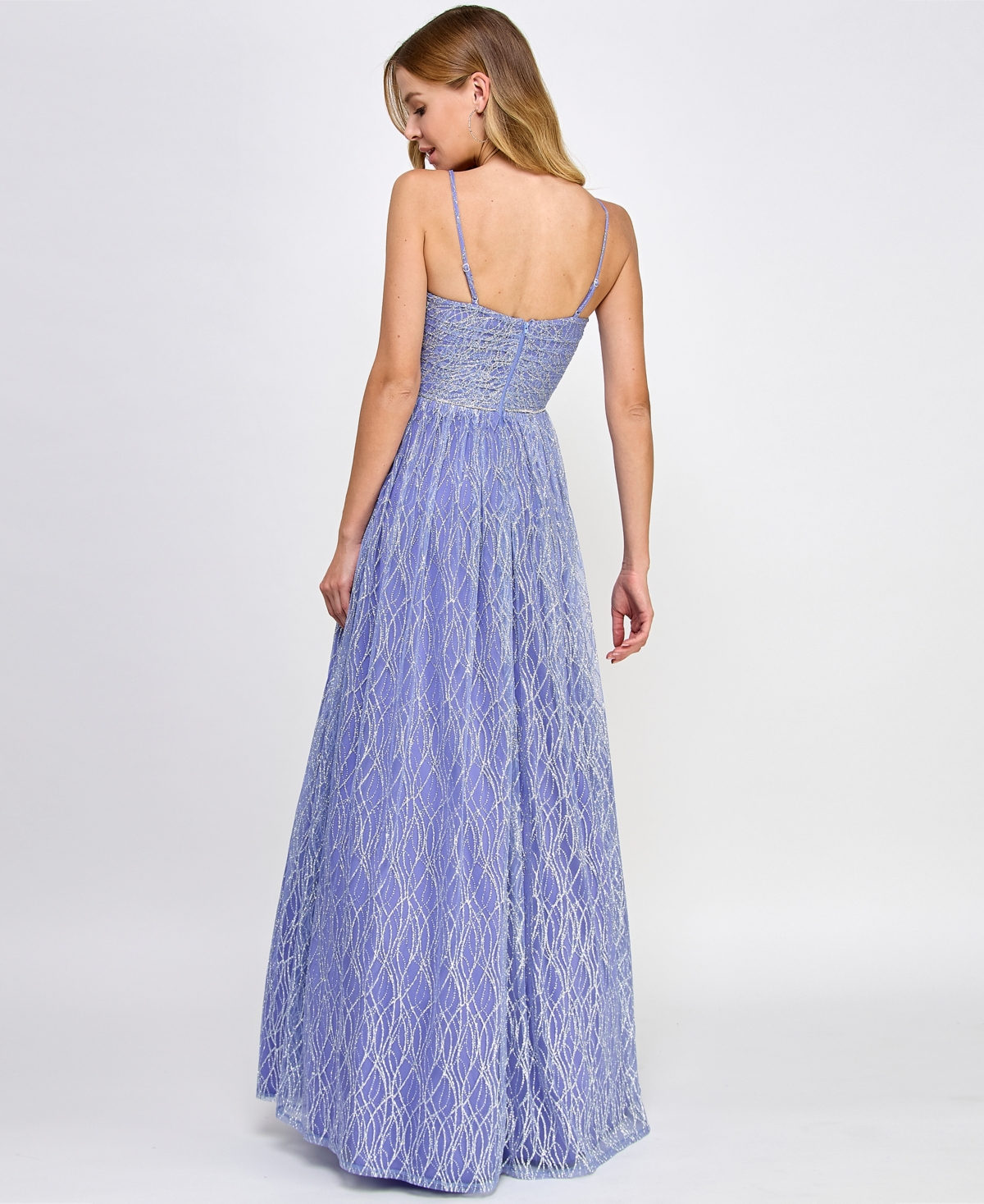 Shop City Studios Juniors' Rosette Glitter Tulle Gown, Created For Macy's In Periwinkle,silver