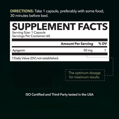 Apigenin 50mg Supplement for Sleep Aid, Cognition & Relaxation without Melatonin | Andrew Huberman Sleep Cocktail Stack | Bonus Support for Natural Prostate Health in Men | 60 Non-GMO  Capsules