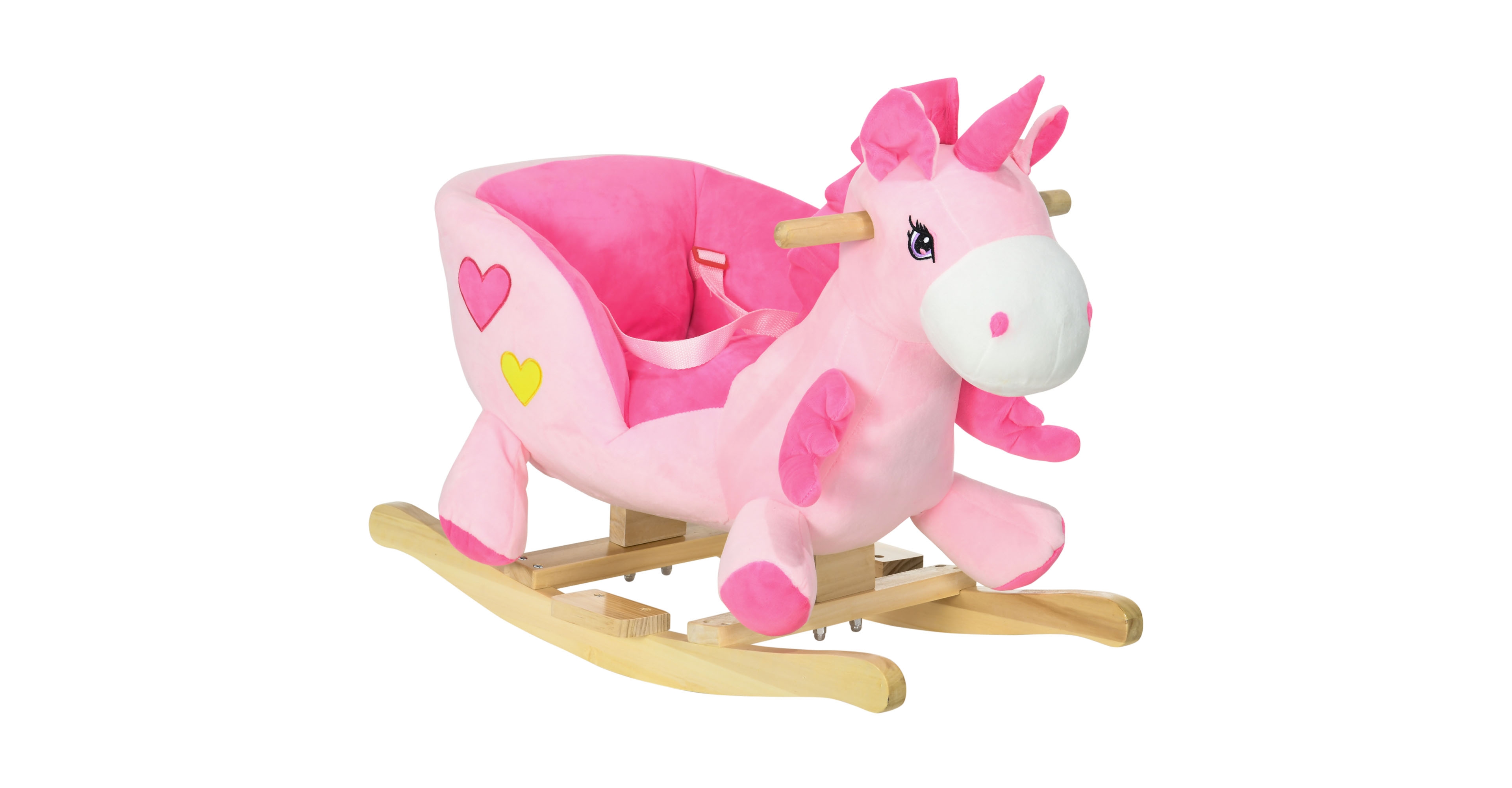 Qaba Kids Rocking Chair with Sound, Wood Base Seat, Safety Belt, Unicorn