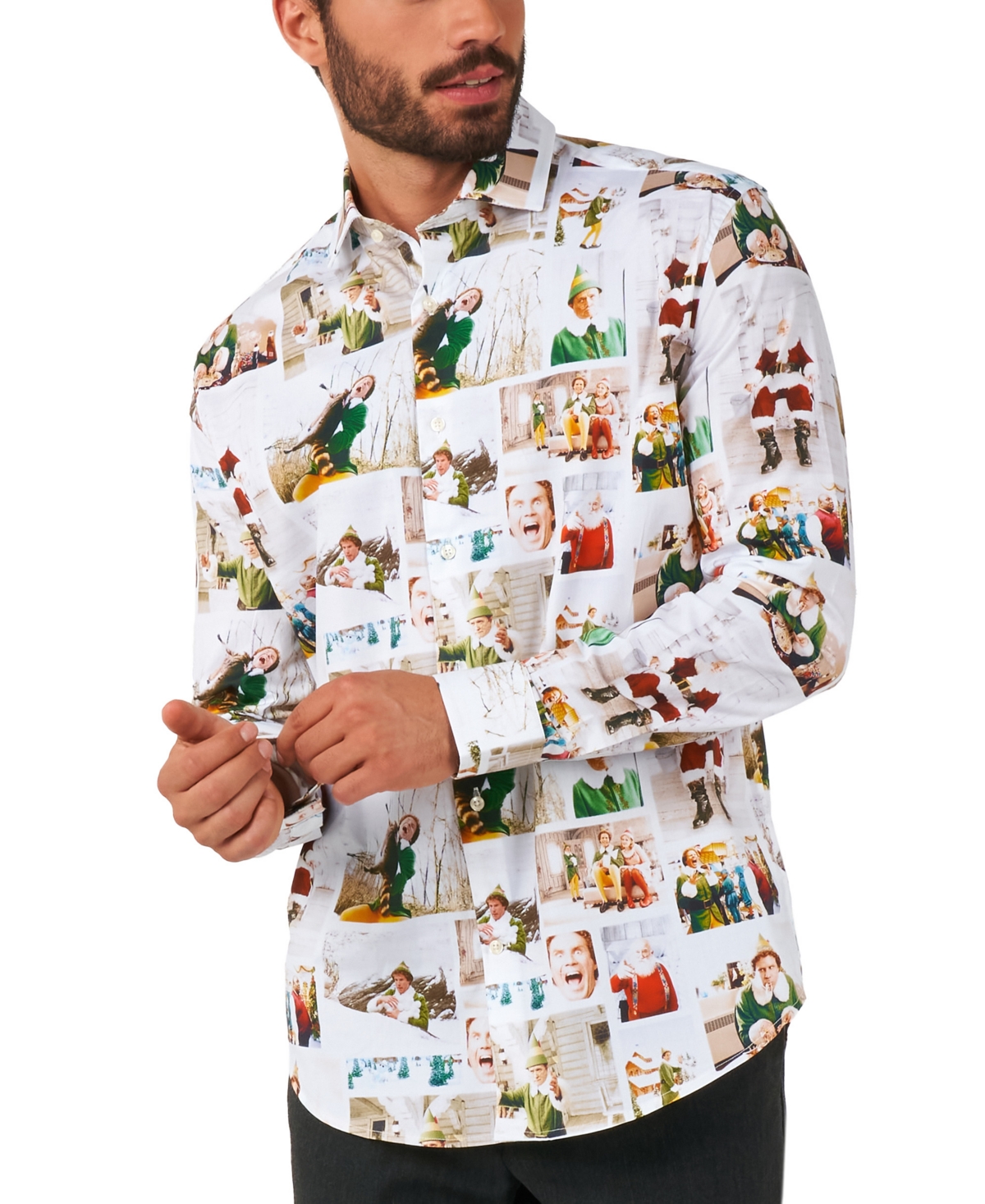 OpppSuits Men's Tailored-Fit Elf Holiday Printed Shirt - White