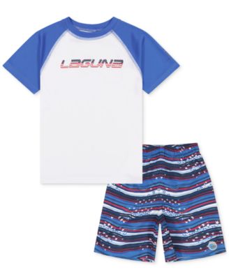 Laguna - Little Boys Stars and Stripes Swim Top and Swim Shorts, 2 Piece Set