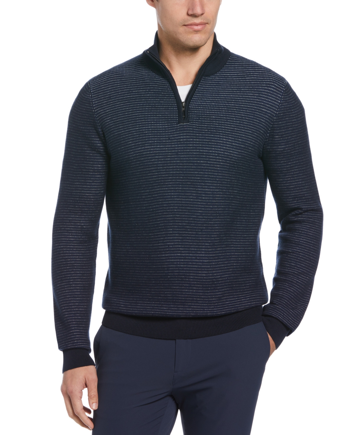 Perry Ellis Men's Micro Check Quarter-zip Sweater In Dark Sapphire