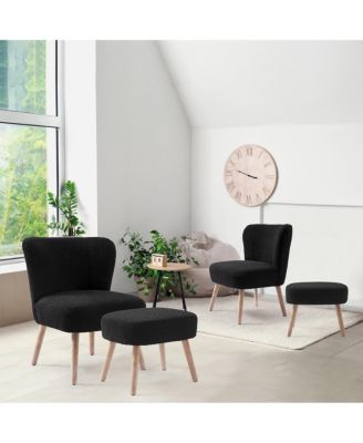 4 Piece  Upholstered Boucle Accent Chair and Ottoman Sets