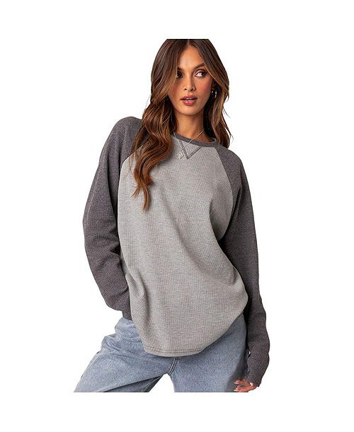 alfani Edikted Women's Me Time oversized waffle top Women's Fashion Shoes & Accessories