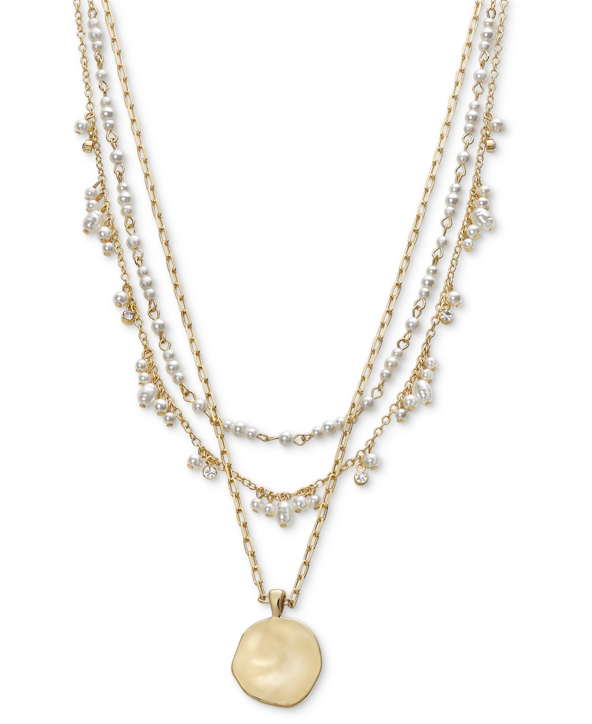 Gold-Tone Layered Pendant Necklace, 17" +3" extender, Created for Macy's - White