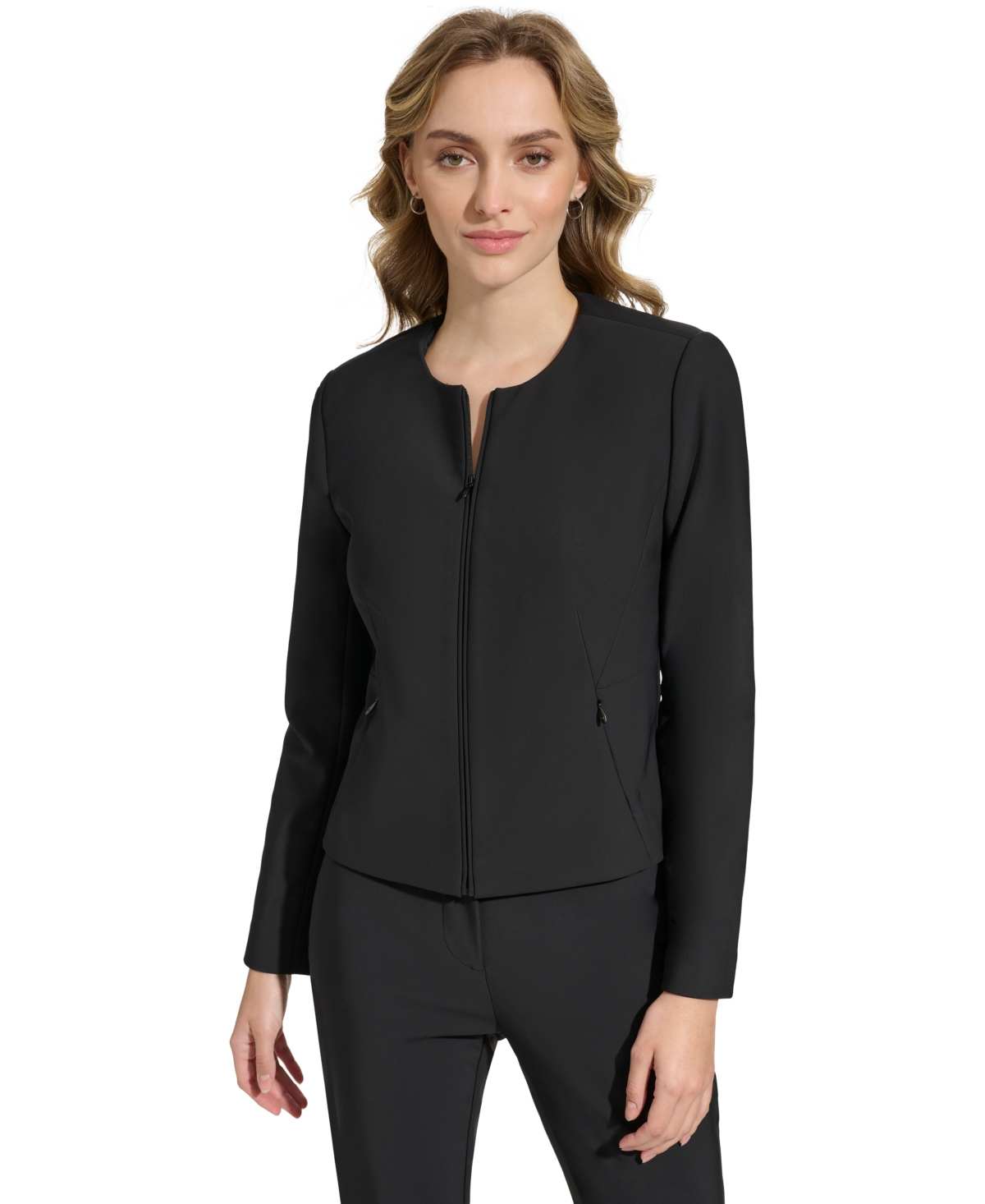 Calvin Klein Women's Zip-front Collarless Jacket In Black