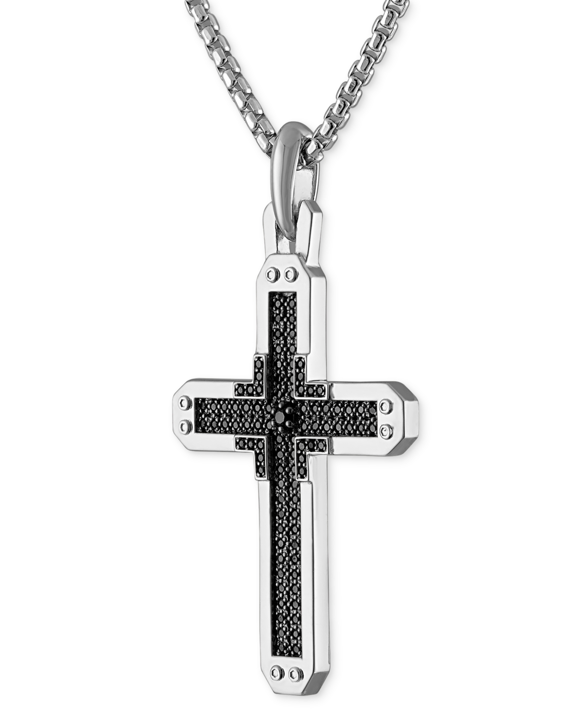 Shop Bulova Sterling Silver Black Diamond Cross Pendant Necklace, 24" + 2" Extender In Silver Tone