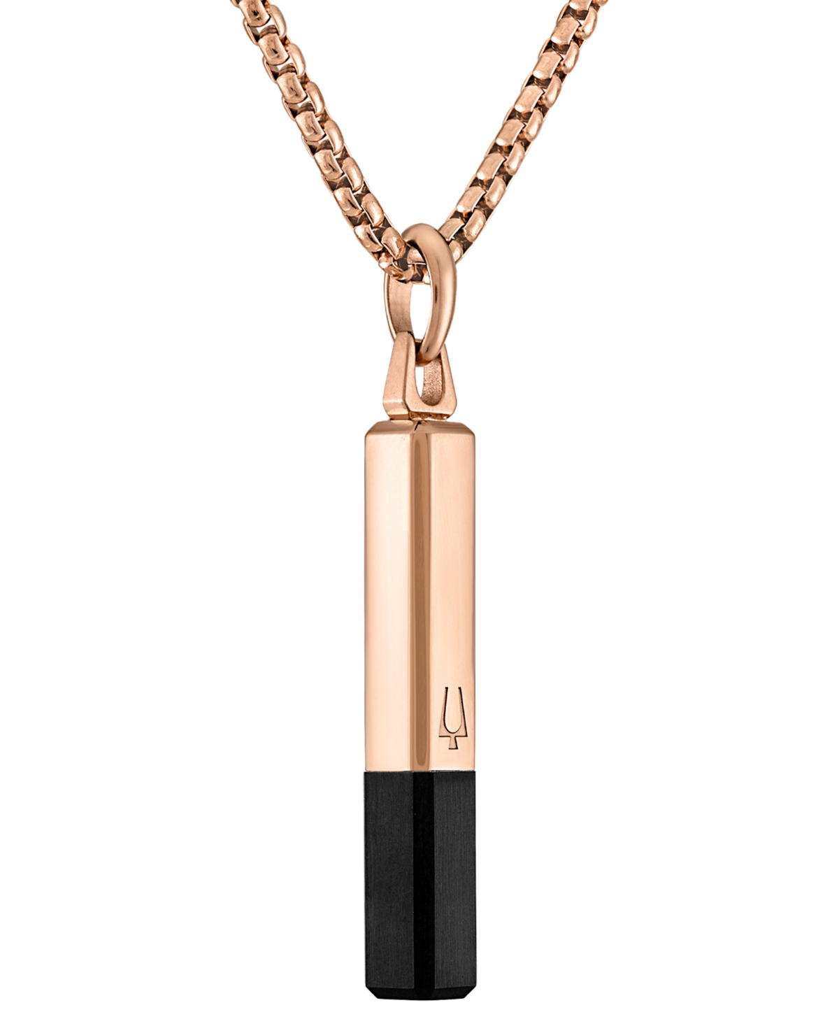 Bulova Black & Rose Gold-tone Ip Stainless Steel Black Spinel 26" Pendant Necklace In Rose Gold Tone