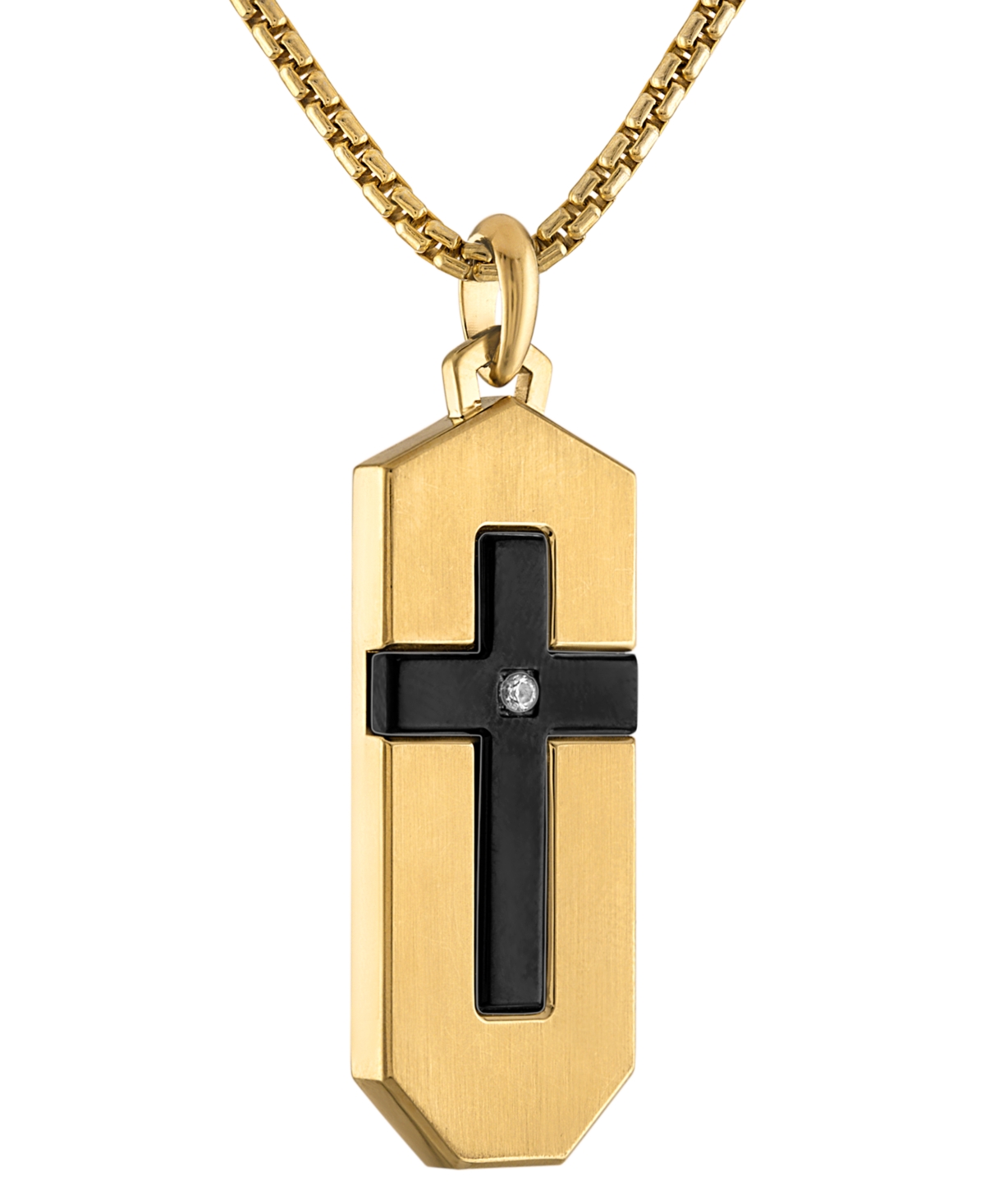 Shop Bulova Gold-tone & Black Ip Stainless Steel Diamond-accent Cross 26" Pendant Necklace In Gold Tone