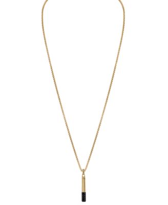 Gold-Tone & Black IP Stainless Steel Black Spinel Pendant Necklace, 24" + 2" extender