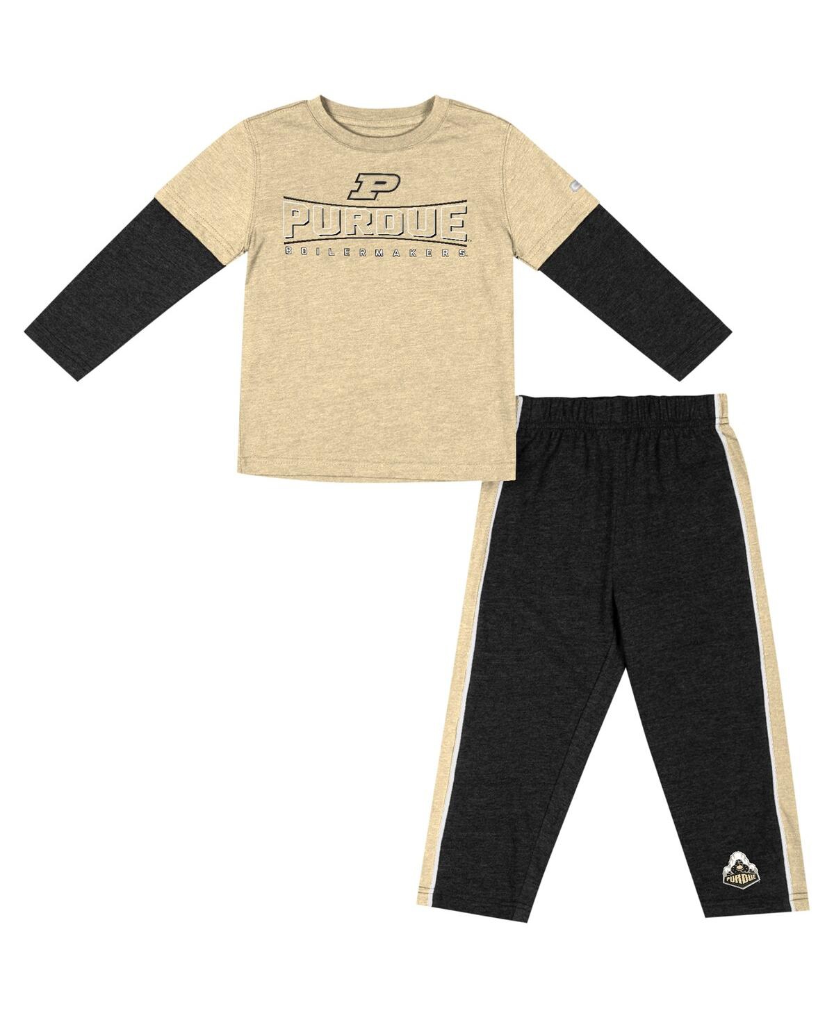 Colosseum Babies' Toddler Boys  Gold, Black Purdue Boilermakers Long Sleeve T-shirt And Pants Set In Gold,black