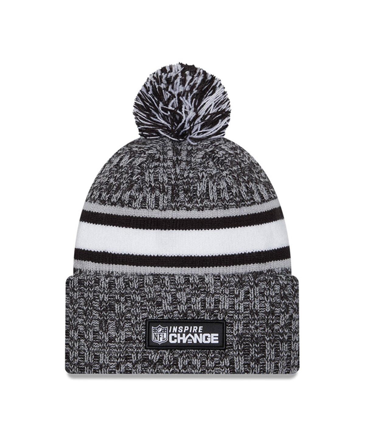 Men's New EraNew England Patriots 2023 Inspire Change Cuffed Knit Hat with Pom - Heather Black