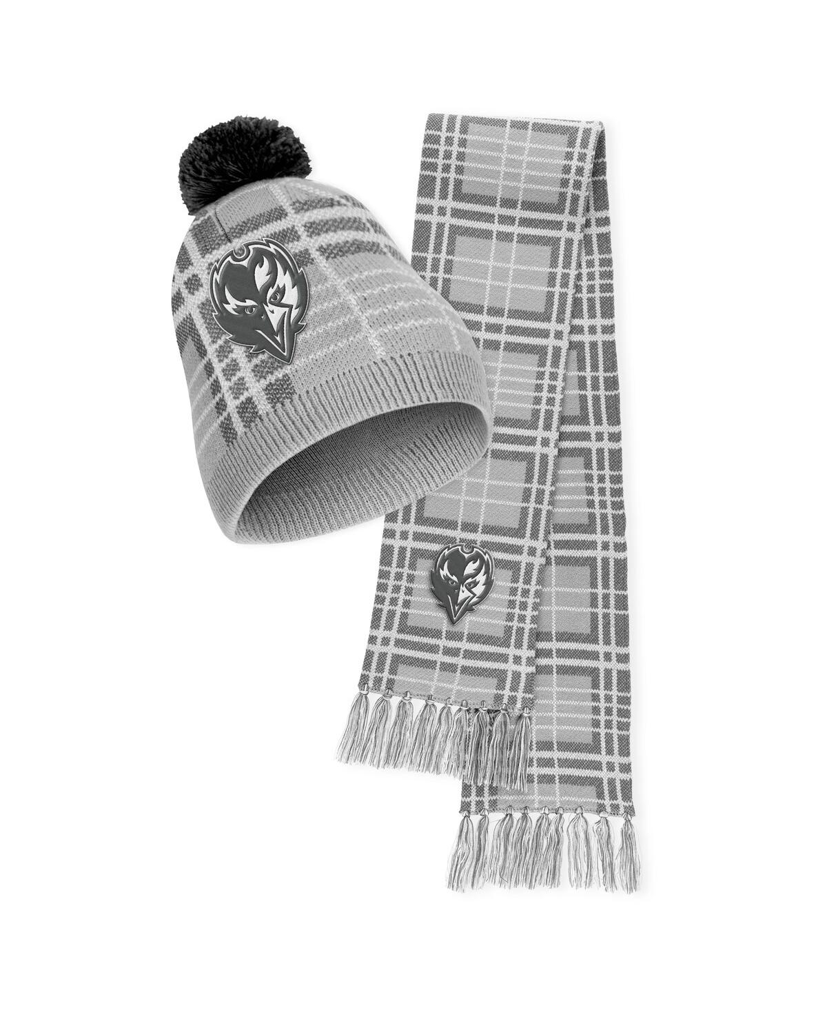 Wear By Erin Andrews Women's  Baltimore Ravens Plaid Knit Hat With Pom And Scarf Set In Gray