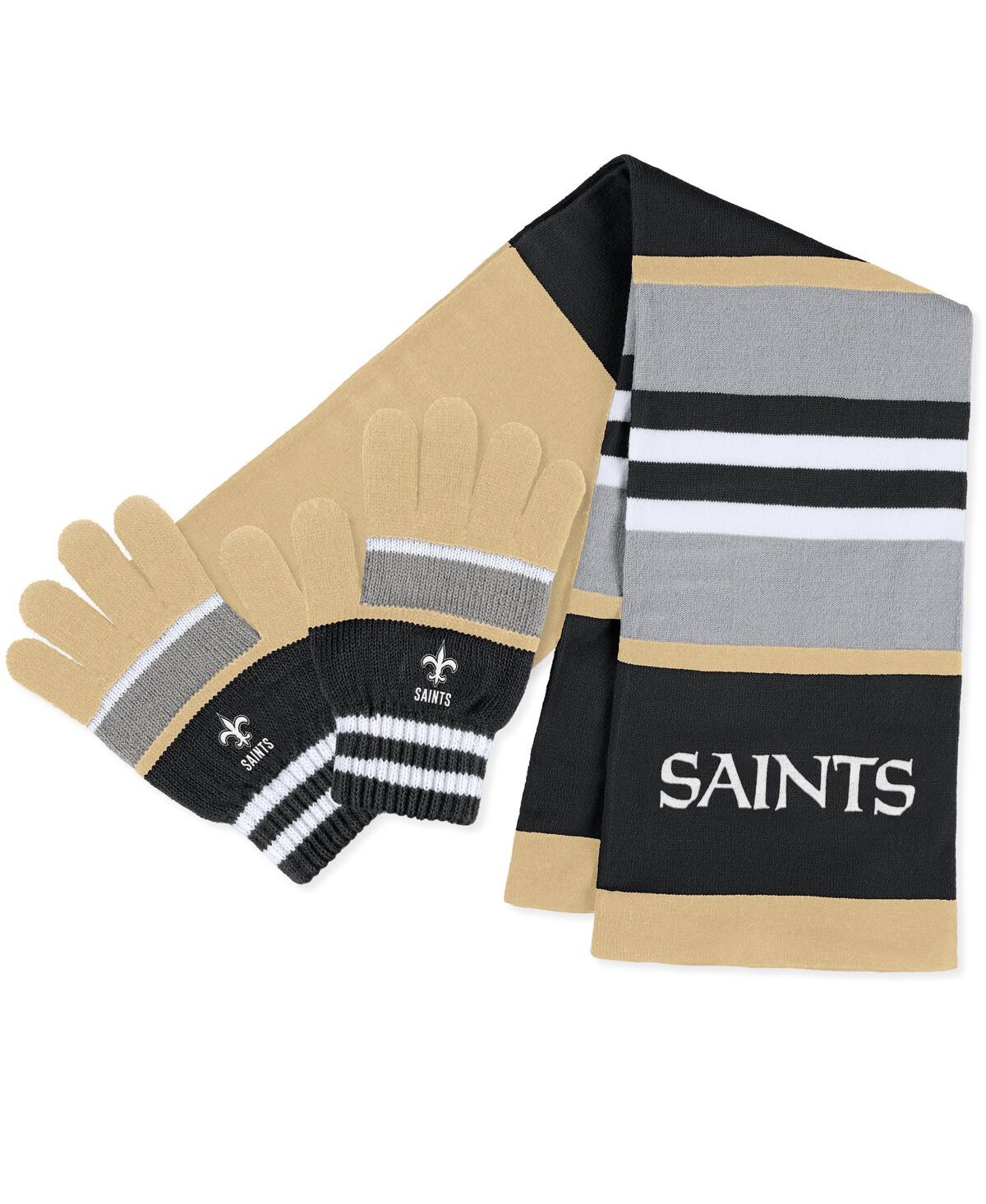 Wear By Erin Andrews Women's  New Orleans Saints Stripe Glove And Scarf Set In Cream,black
