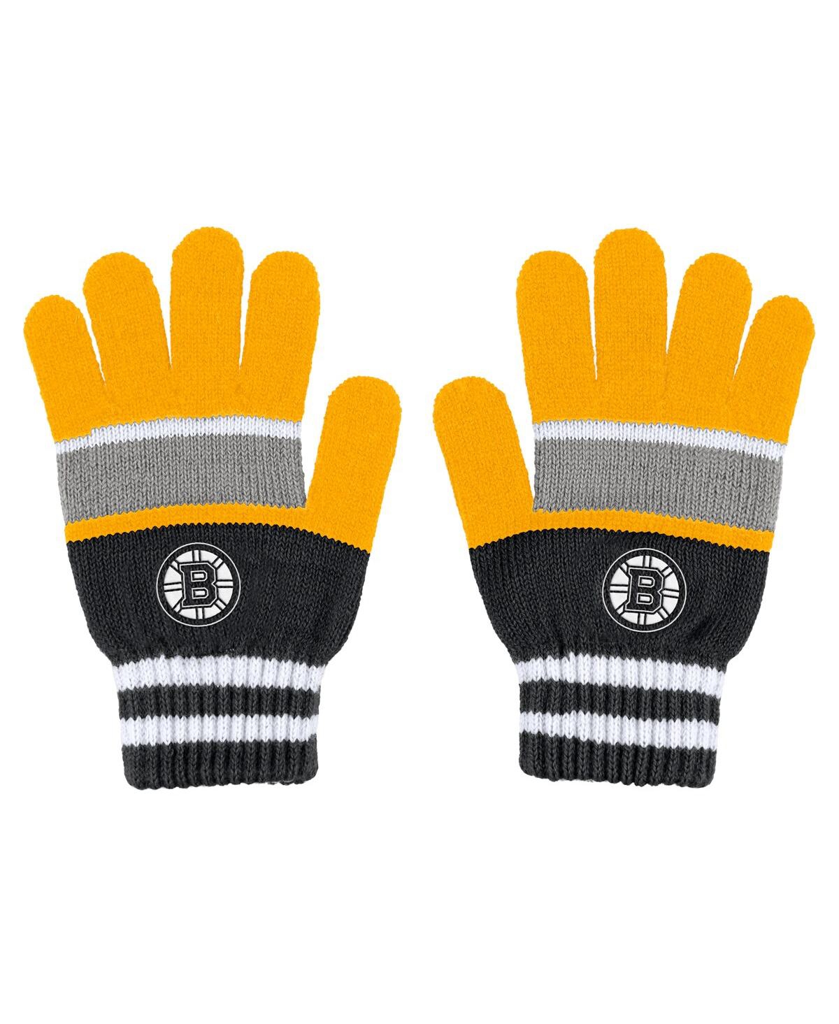 Shop Wear By Erin Andrews Women's  Boston Bruins Stripe Glove And Scarf Set In Yellow