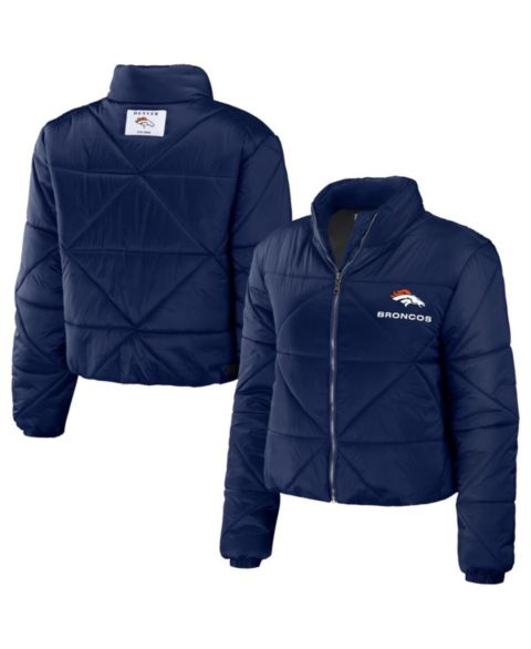 Женские куртки WEAR by Erin Andrews Women's Navy Denver Broncos Cropped Puffer Full-Zip Jacket
