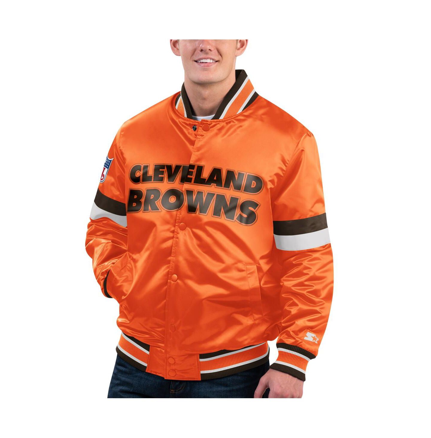 Мужская куртка Starter Orange Distressed Cleveland Brown Gridiron Classics Home Game Satin Full-Snap Varsity — фото 1