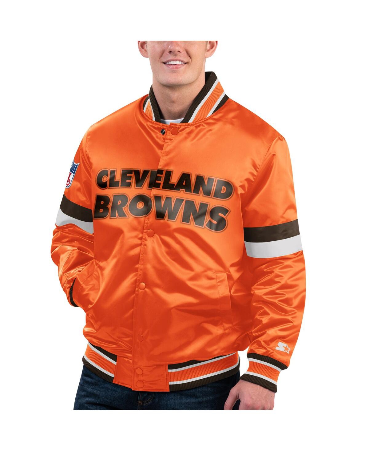Men's Starter Orange Distressed Cleveland Brown Gridiron Classics Home Game Satin Full-Snap Varsity Jacket - Orange