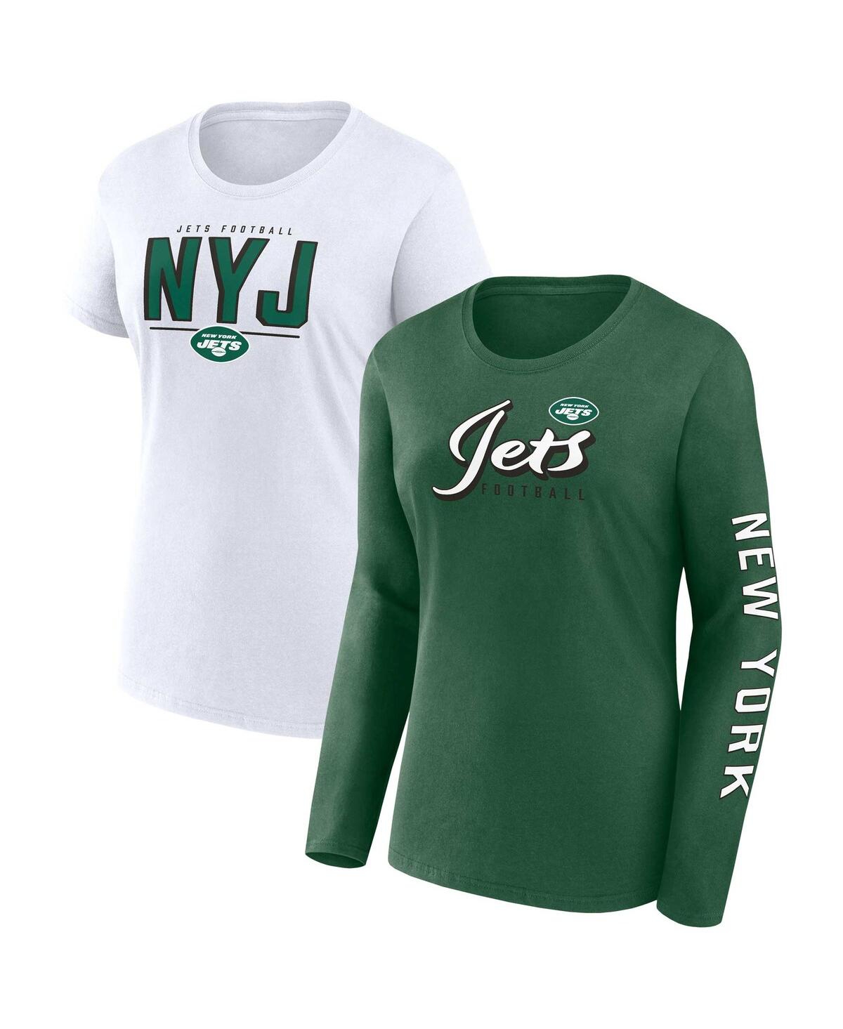Shop Fanatics Women's  Green, White New York Jets Two-pack Combo Cheerleaderâ T-shirt Set In Green,white
