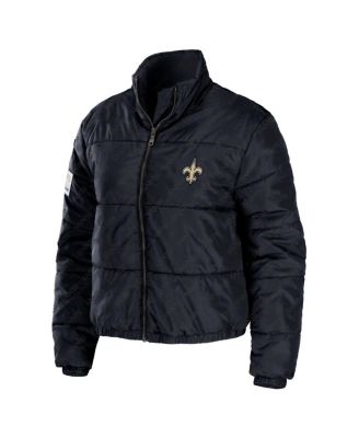Women's Black New Orleans Saints Puffer Full-Zip Cropped Jacket