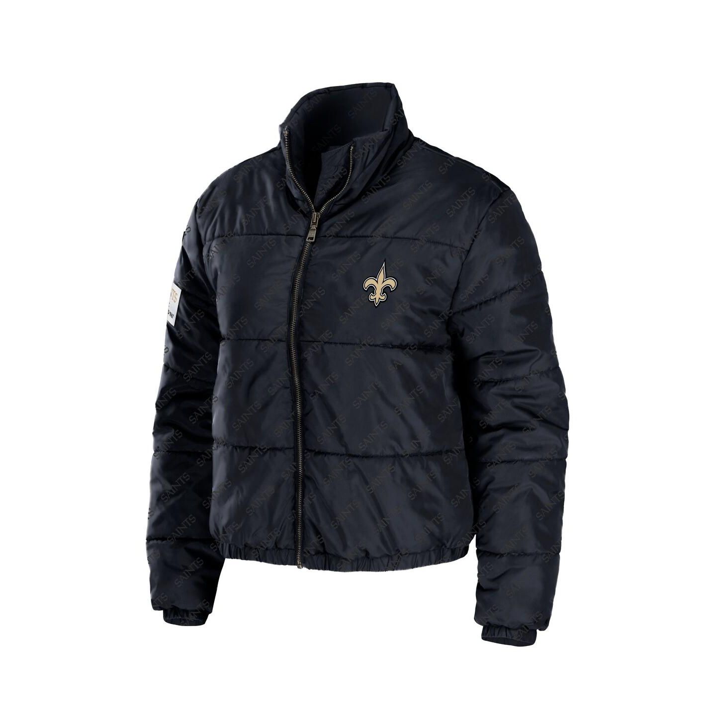 Женская куртка WEAR by Erin Andrews Black New Orleans Saints Puffer Full-Zip Cropped Jacket — фото 3
