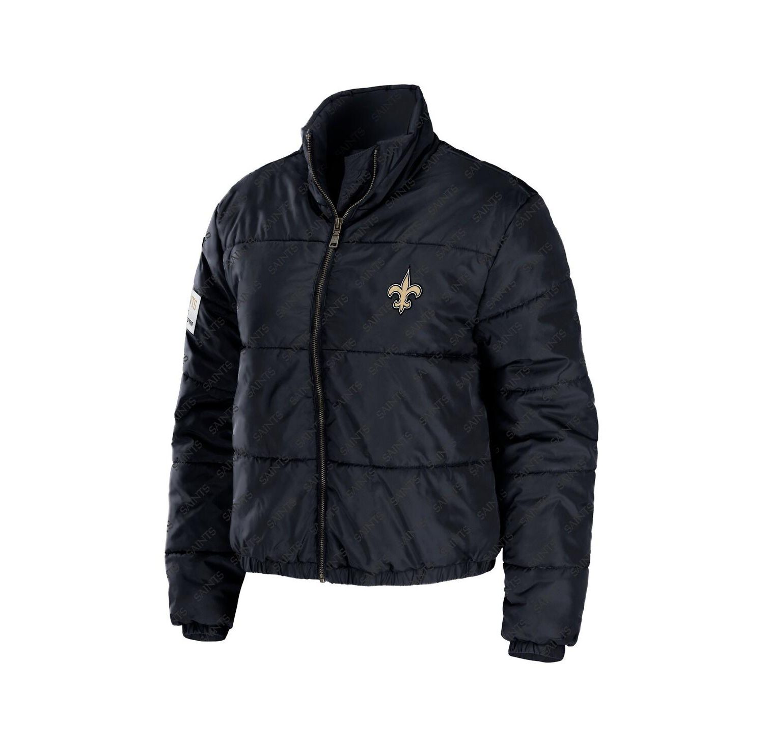 Women's Black New Orleans Saints Puffer Full-Zip Cropped Jacket