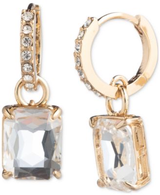 Gold-Tone Color Stone Charm Pav&eacute; Huggie Hoop Earrings