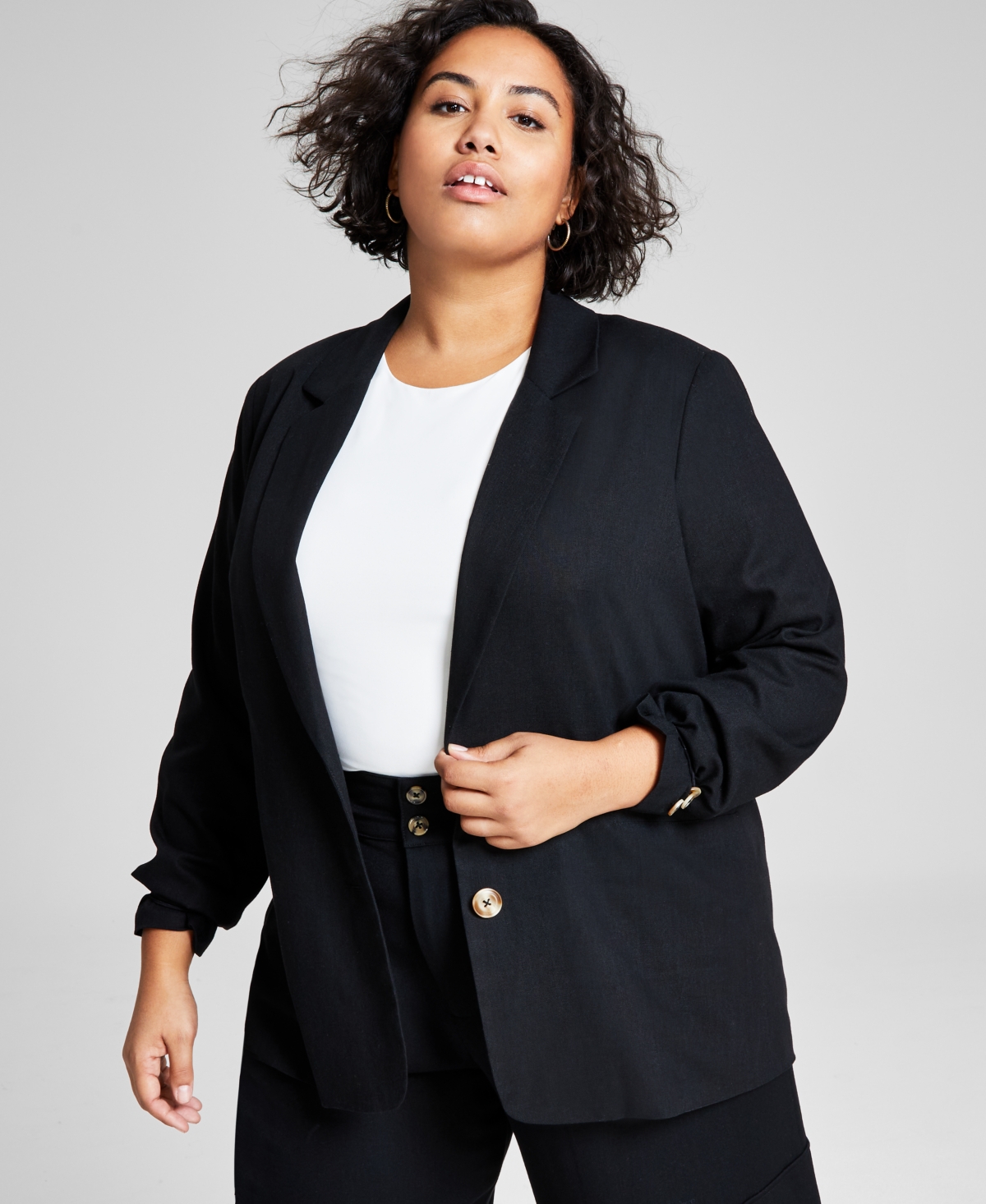 Plus Size Notch-Collar Two-Button Jacket, Created for Macy's - Tan