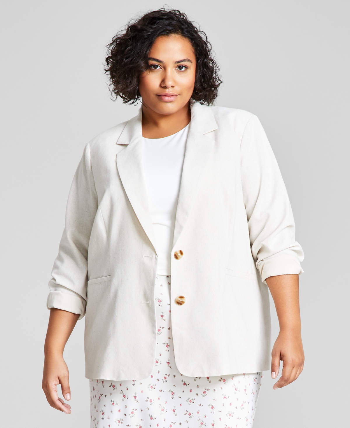 Shop And Now This Plus Size Notch-collar Two-button Jacket, Created For Macy's In Tan