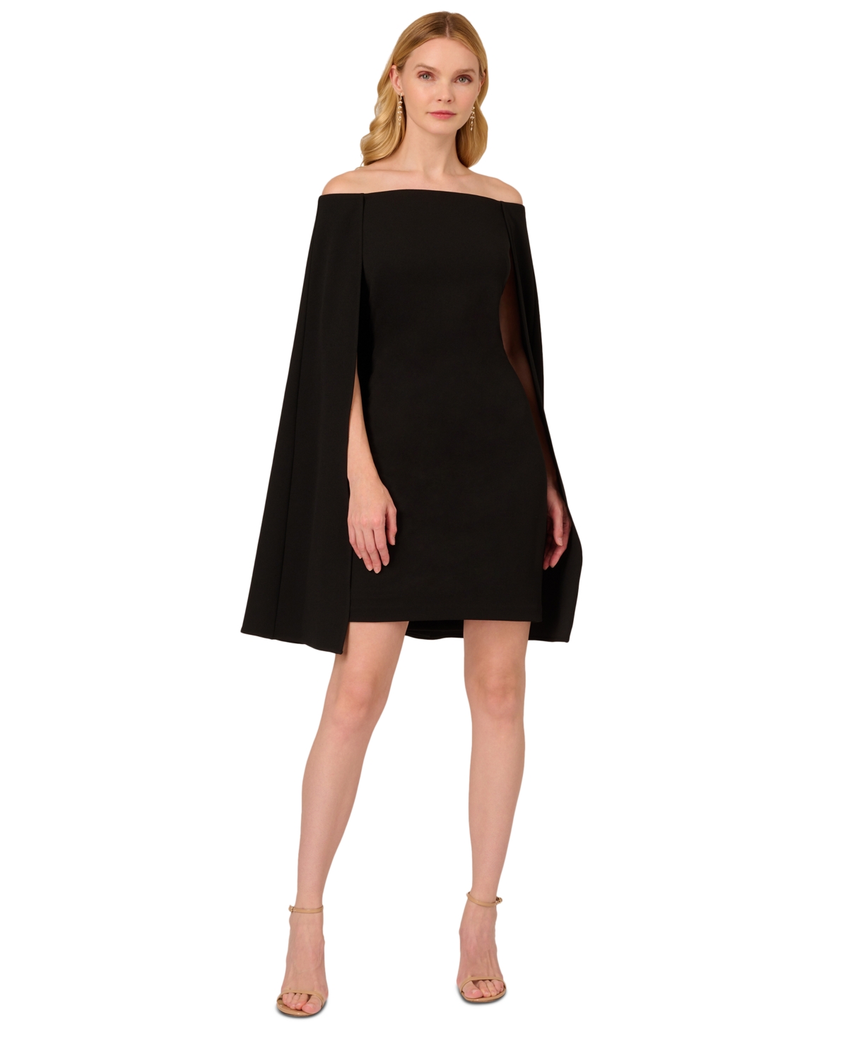 Adrianna Papell Women's Off-the-shoulder Cape Dress In Black