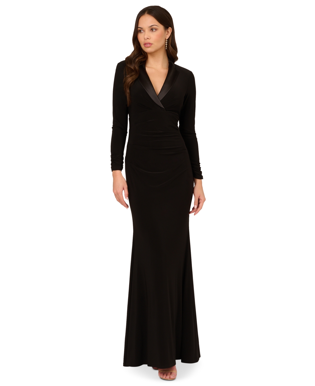Adrianna Papell Adrainna Papell Women's Long-sleeve Tuxedo Gown In Black