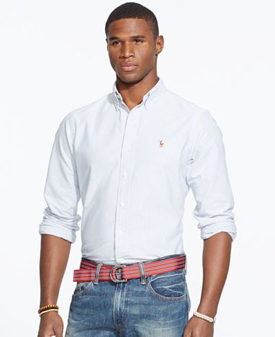 ralph lauren oxford shirt polo striped sleeve multi shirts mens down button macy