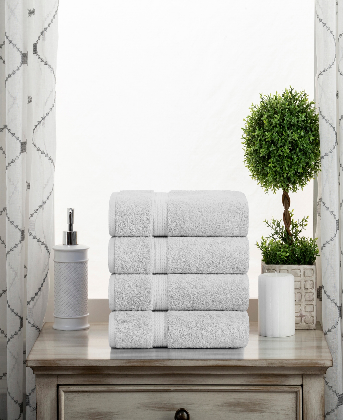 Superior Highly Absorbent 4 Piece Egyptian Cotton Ultra Plush Solid Hand Towel Set In Silver